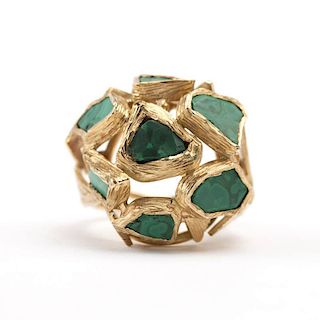 A malachite and gold freeform ring