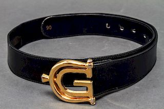 Gucci Black Leather Belt w Gold-Tone Buckle
