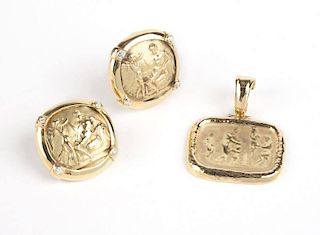 A group of ancient coin style gold jewelry