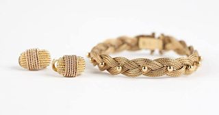 A group of gold woven jewelry items