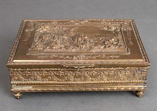 Neoclassical Gilt Bronze Footed Box w Hinged Lid