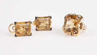 A set of citrine and gold jewelry
