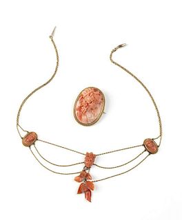 A collection of coral jewelry