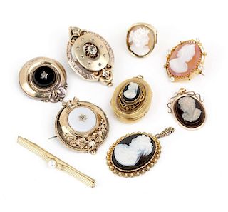 A group of antique gold and gold-filled jewelry