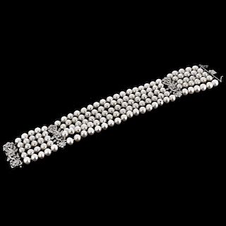Pearl, Diamond and 18K Bracelet