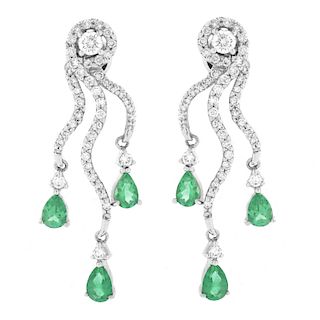 Emerald, Diamond and 18K Earrings
