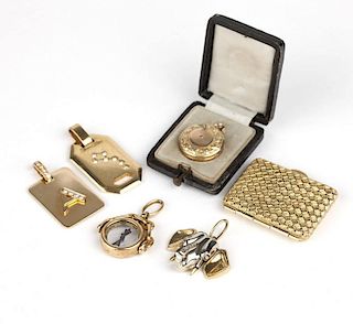 A group of gold items