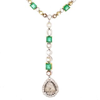 Diamond, Emerald and 18K Pendant Necklace