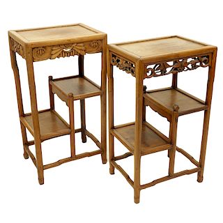 Two (2) Antique Chinese Carved Hardwood Stands