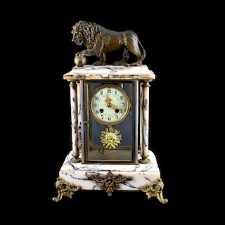 A.D. Mougin French Bronze and Marble Mantle Clock