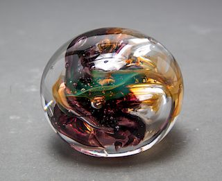 Illegibly Signed Abstract Art Glass Paperweight