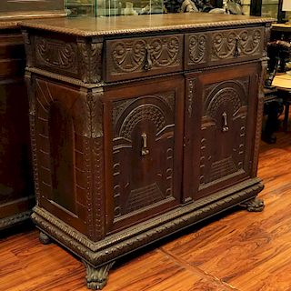 19th Century Renaissance Carved Walnut Cabinet
