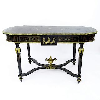 Gilt Bronze 1860' Mother of Pearl & Ebonized Table