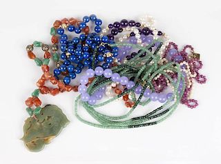 A group of gem and stone beaded necklaces