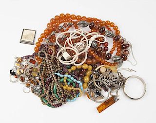 A large group of silver, stone & costume jewelry