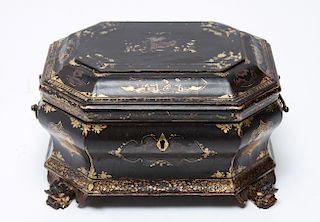 Japanese Lacquered Covered Box w Dragon Feet