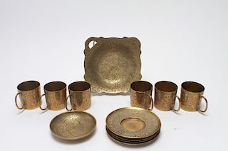 Indian Brass Demitasse Cups, Saucers & Bowls, 13