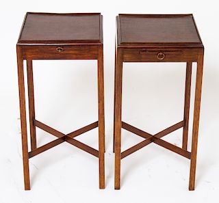 Mahogany Square Top Side Tables, Pair