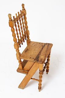 Turned Oak Chair Convertible to Step Stool