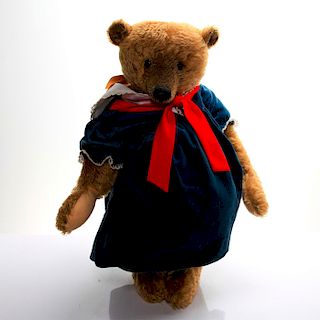 STIER BEAR IN VELVET DRESS WITH RED NECK TIE