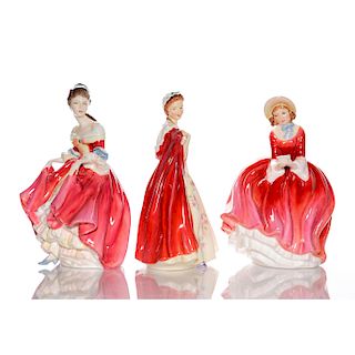 GROUP OF 3 ROYAL DOULTON FIGURINES, LADIES IN RED