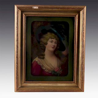FRAMED HANDPAINTED PLAQUE, THE SQUIRE'S DAUGHTER