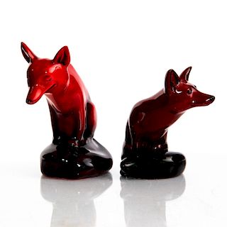 2 ROYAL DOULTON FLAMBE FIGURINES, FOXES SEATED