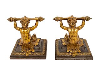 A Pair of Continental Brass Figural Doorstops<br>