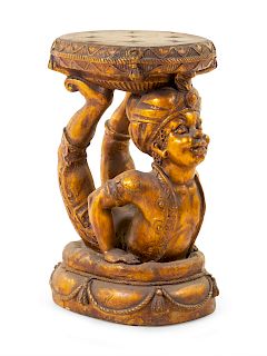 A Gilt Decorated Figural Stool<br>Height 21 1/2 x