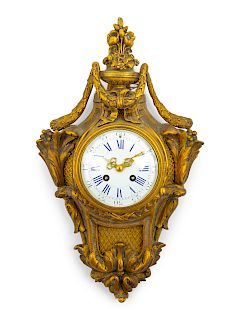A Louis XVI Style Gilt Bronze Cartel Clock<br>Hei