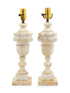 A Pair of Alabaster Lamps<br>Height 17 3/4 inches