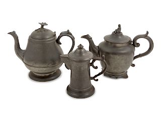 A Continental Pewter Teapot<br>Height of tallest 
