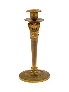 An Empire Style Gilt Metal Candlestick<br>Height 