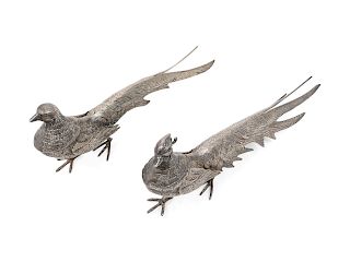 Two Silvered Metal Pheasants<br>LATE 20TH CENTURY