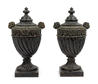 A Pair of Neoclassical Style Resin Urns<br>20TH C