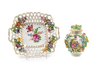 A Carl Theime Floral Encrusted Jar<br>19TH CENTUR