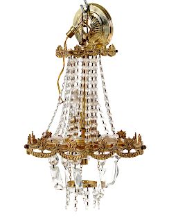A Cased Glass and Metal Five-Light Chandelier<br>