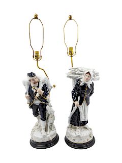 A Pair of Continental Porcelain Figural Lamps<br>