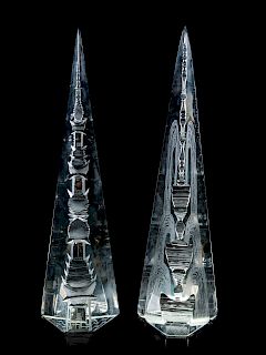 A Pair of Cut Glass Obelisks<br>20TH CENTURY<br>H