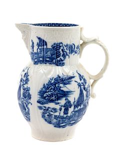An English Molded Porcelain Jug, Caughley<br>LATE