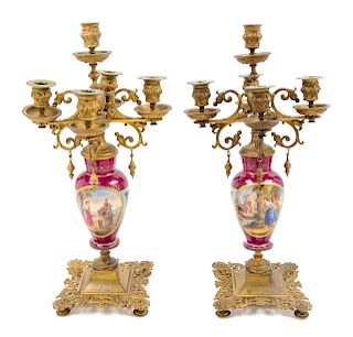 A Pair of Sevres Style Gilt Metal Mounted Five-Li