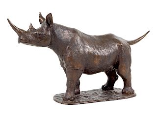 A Cast Metal Figure of a Rhinoceros<br>Width 36 i