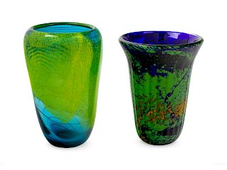 Two Glass Vases<br>Height 8 3/4 inches.