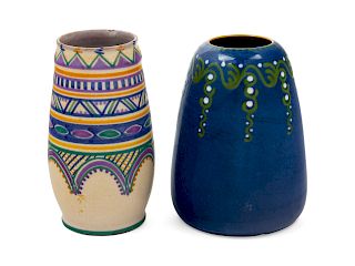 Two Pottery Vases<br>Height 7 3/4 inches.