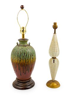 Two Mid-Century Lamps<br>comprising one glass exa