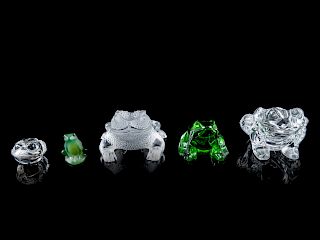 A Group of Five Glass Frogs<br>comprising a green