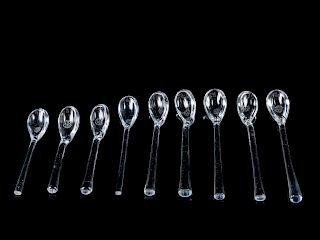 A Group of Nine Baccarat Glass Condiment Spoons<b