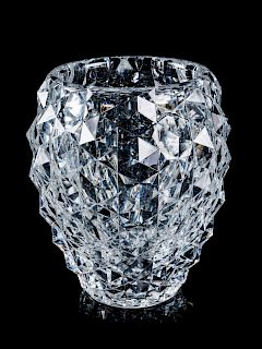 A Val St. Lambert Glass Vase <br>with diamond-cut