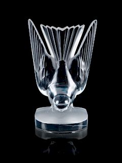 A Lalique Molded and Frosted Glass Bird<br>Height