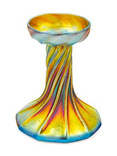 A Tiffany Favrile Glass Candlestick<br>Height 5 1